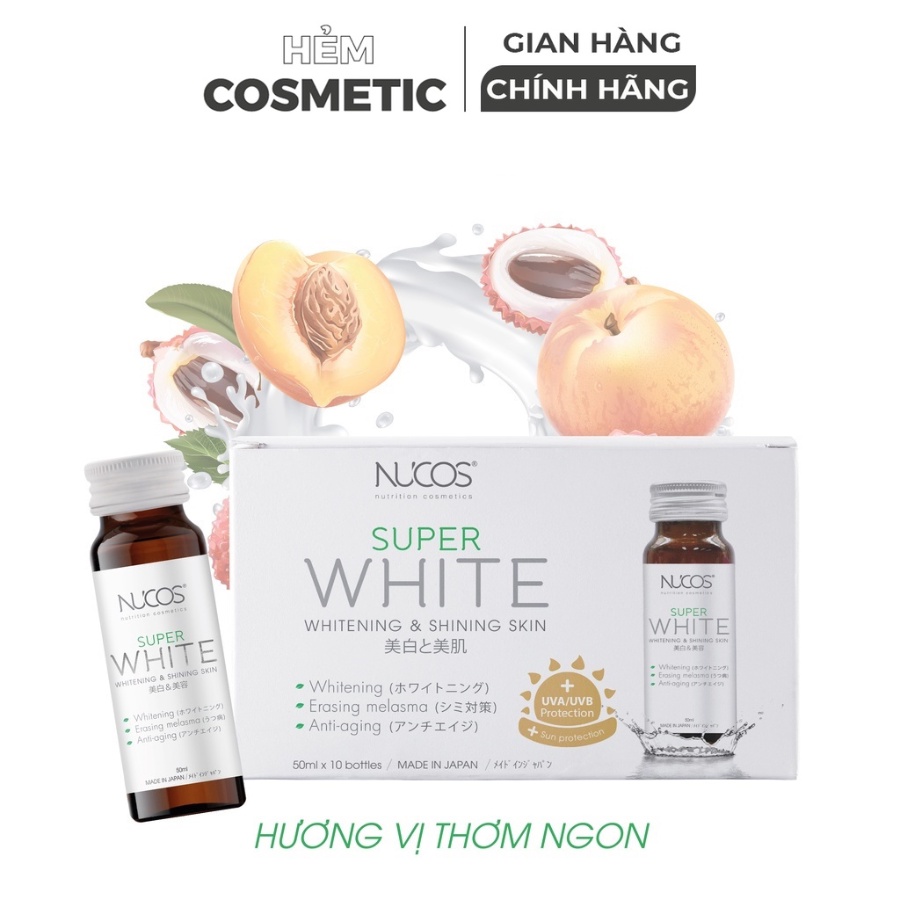 Collagen trắng da mờ thâm nám Nucos Super White 50ml x 10 chai - Hẻm Cosmetic