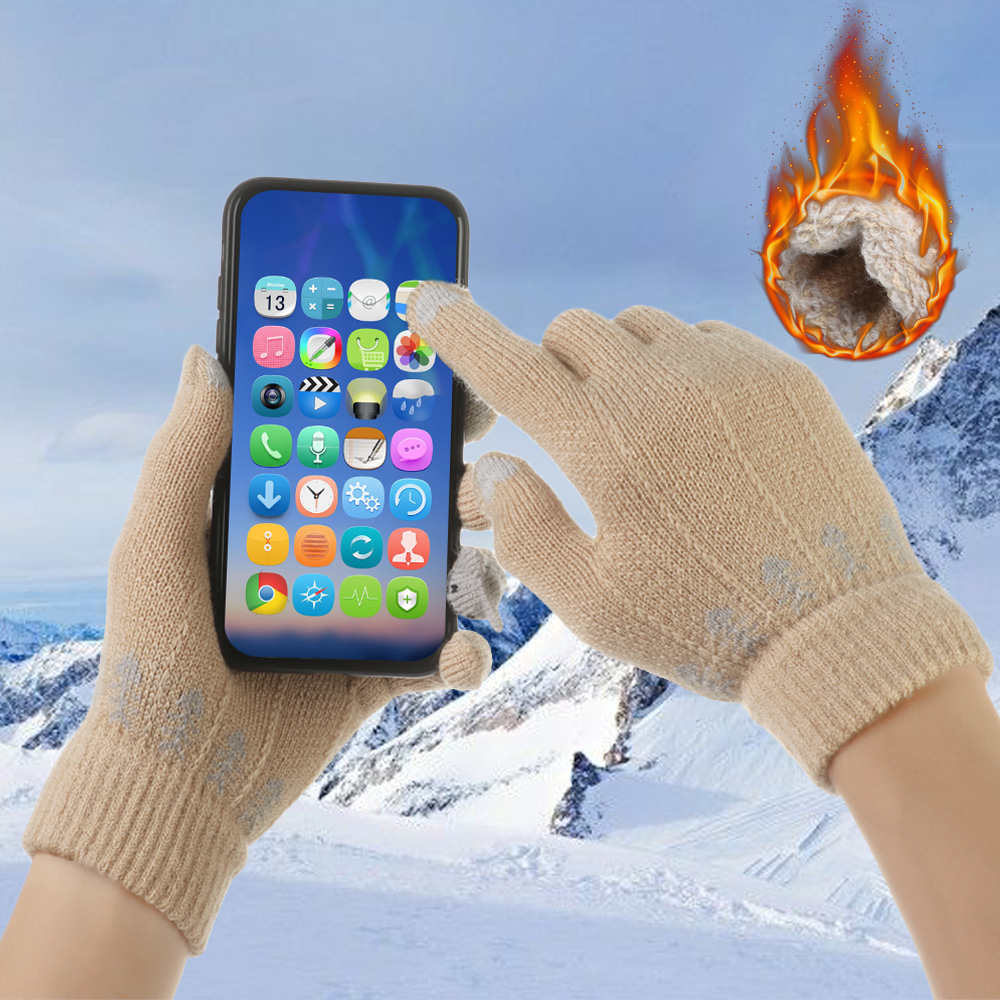 Găng tay dệt kim dày dặn giữ ấm mùa đông in mèo hoạt hình có chạm màn hình cảm ứng cho nam nữ