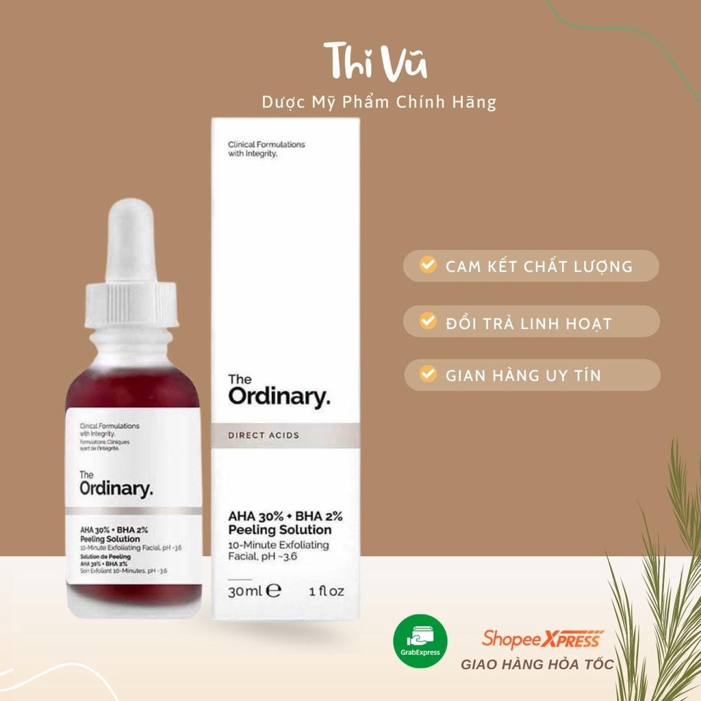 The Ordinary AHA 30% + BHA 2% Peeling, Serum Tẩy da chết hóa học giảm mụn đầu đen - Thi Vũ