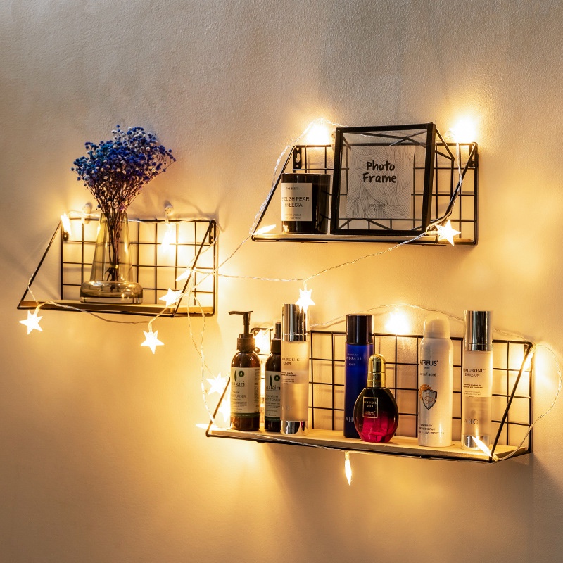 Kệ Sắt Đáy Gỗ Trang Trí Nhà Cửa Decor Phòng, Giá Để Đồ Treo Tường Đa Năng Tặng Kèm Đinh+Miếng Dán Tường