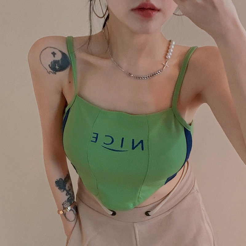 Áo hai dây dáng lửng thêu chữ phong cách Hàn Quốc trẻ trung dành cho nữ