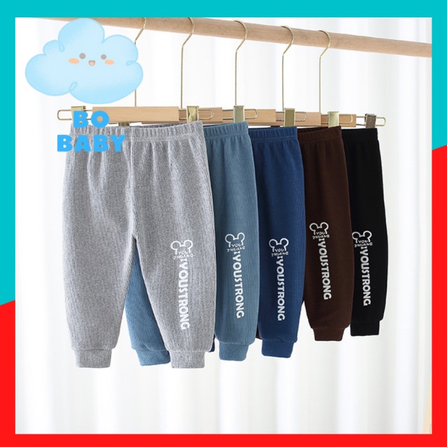 Quần Thun Bé Trai, Quần Dài Bo Gấu Cho Bé 2,3,4 Tuổi, Dáng Thể Thao Mặc Cực Ấm- BoBaby