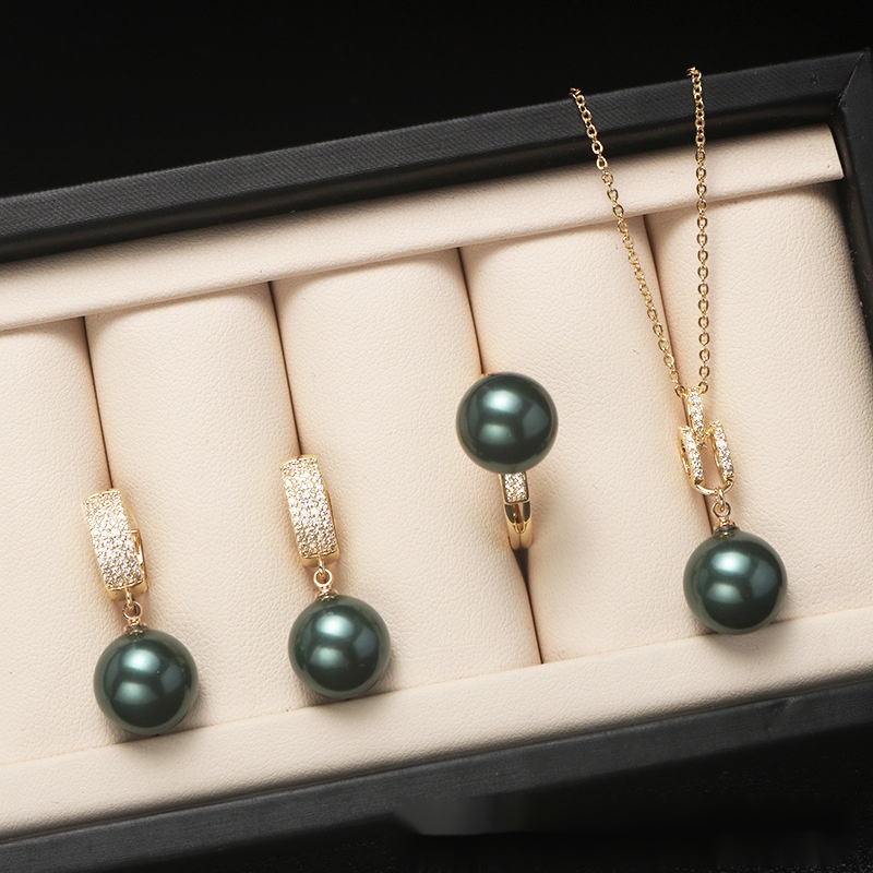 Set Ba Món Trang Sức Ngọc Trai Vỏ Sò Tròn Thời Trang Sang Trọng Cho Nữ