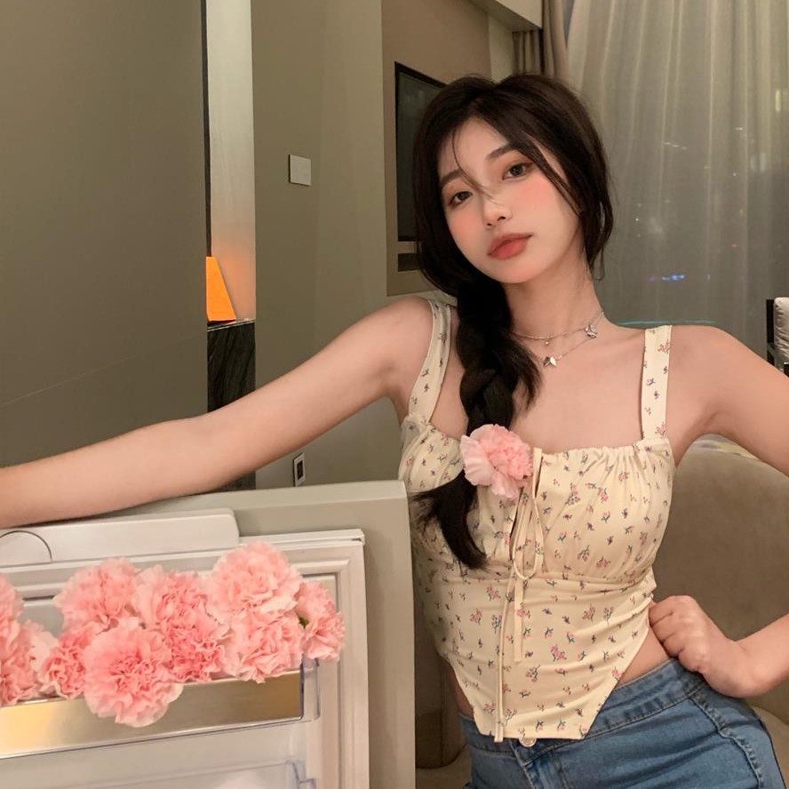 Áo Hai Dây Họa Tiết Hoa Thời Trang Mùa Hè Phong Cách Retro