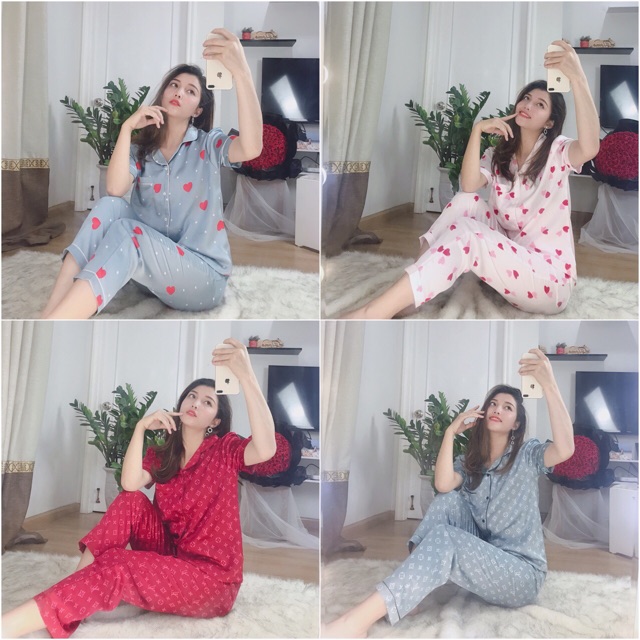 Bộ ngủ lụa satin cao cấp tay ngắn quần dài | BigBuy360 - bigbuy360.vn