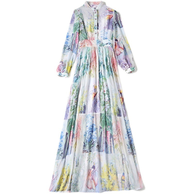 Đầm Dài Tay In Họa Tiết Xinh Xắn Dành Cho Nữ