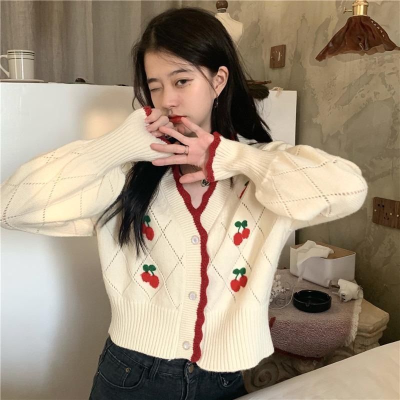Áo Khoác Cardigan Dáng Ngắn Phong Cách Retro Thời Trang Cho Nữ