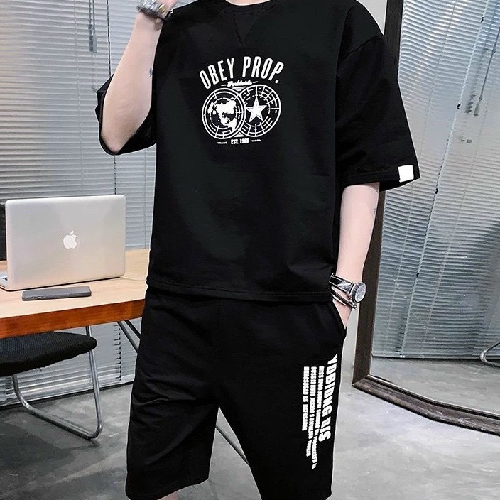 Bộ Thun Nam Mùa Hè, Bộ Quần Áo Nam In Logo Siêu Ngầu Chất Thun Co Giãn 4C - BN288 - Xuongmaytrungkien | BigBuy360 - bigbuy360.vn