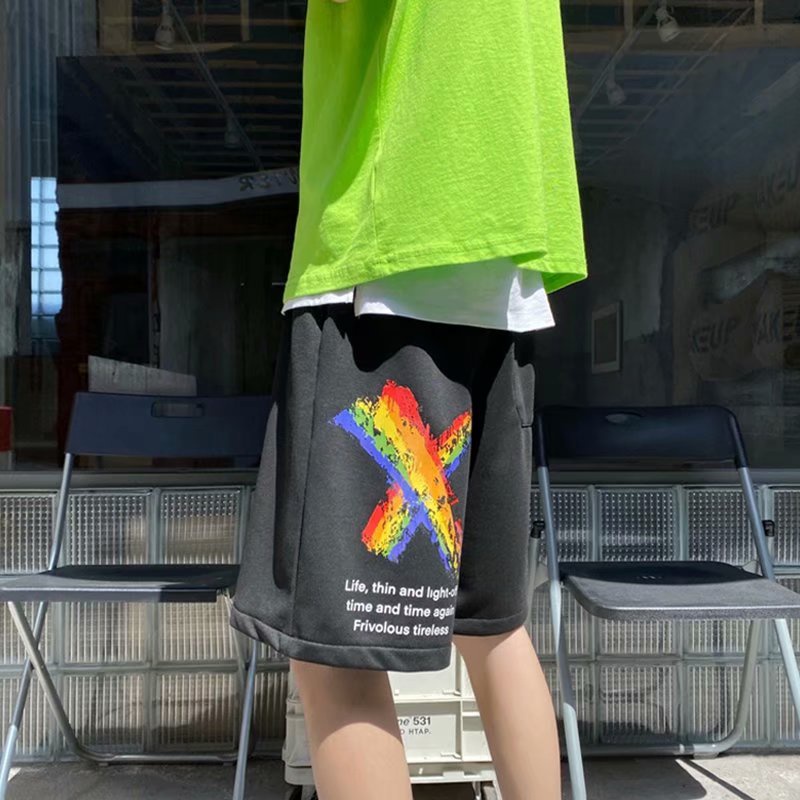 Quần short thể thao nam ống rộng họa tiết màu cầu vồng thời trang mùa hè size M-8XL