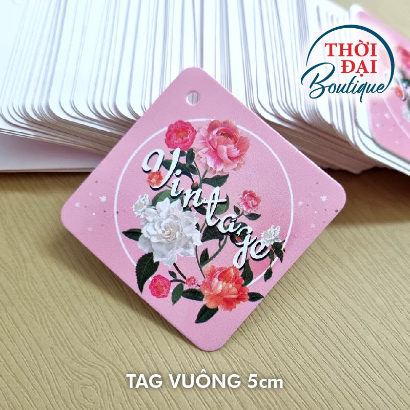 Tag nhãn treo giấy Vintage hoa hồng (vuông 5cm) combo 200 cái