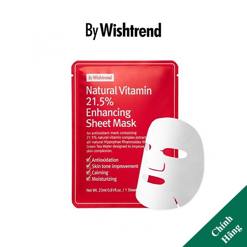 Mặt Nạ Giảm Mụn, Dưỡng Trắng Da By Wishtrend Natural Vitamin C 21.5 Enhancing Sheet Mask 23g