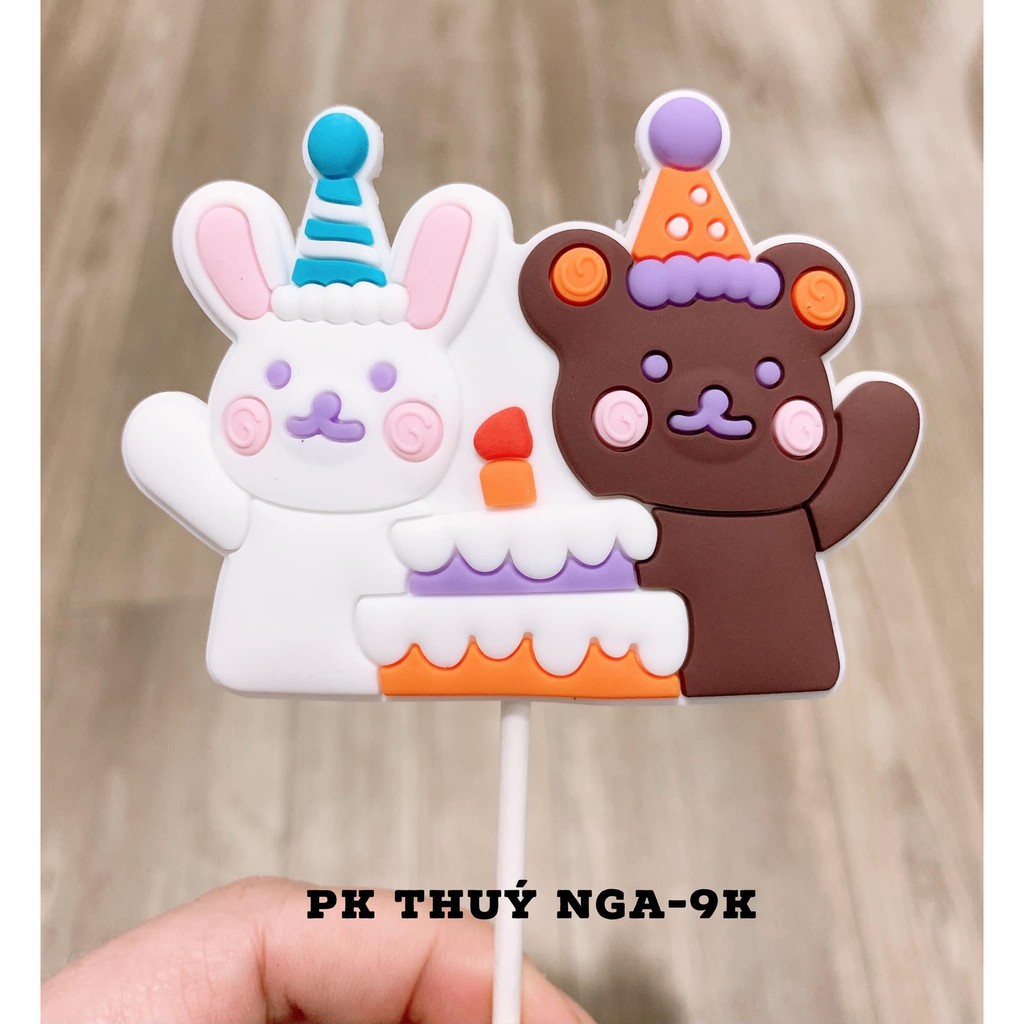 5CÂY CẮM GẤU THỎ NHỰA DẺO TRANG TRÍ BÁNH KEM