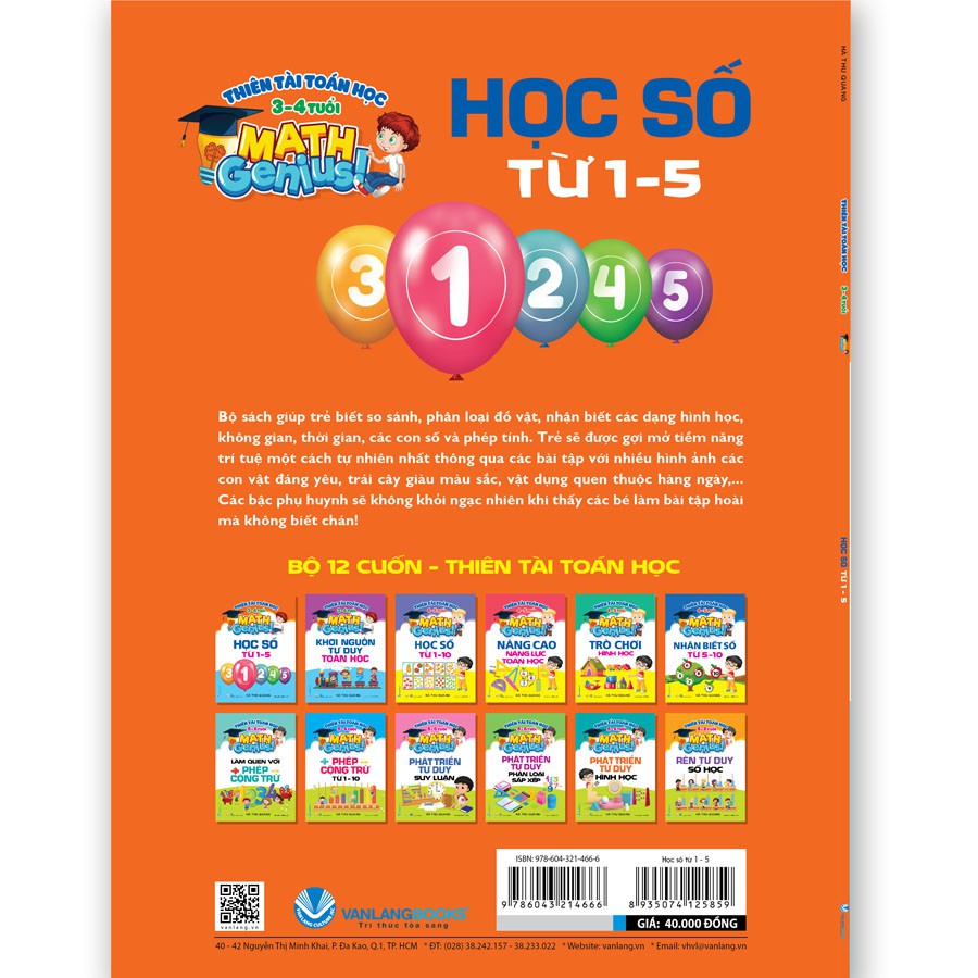 Sách - Thiên Tài Toán Học - Tư Duy Toán Học Cho Trẻ Từ 3 - 4 Tuổi - 2 Cuốn - VLG