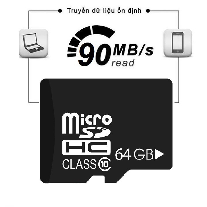 Thẻ nhớ 64G Class10 microSDHC  tốc độ cao chuyện dụng cho Camera IP wifi, Smartphone, loa đài, BH 2 năm 1 đổi 1