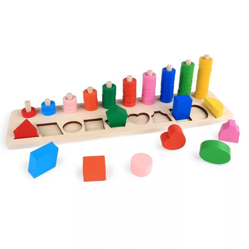 Cột đếm bậc thang 10 cột và hình khối [RẺ VÔ ĐỊCH] bằng gỗ - Giáo cụ Montessori