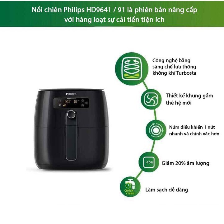 Nồi chiên không dầu điện tử cao cấp thương hiệu Philips nhập khẩu - Dung tích: 3 lít - Công suất: 1300W - Mã: HD9741