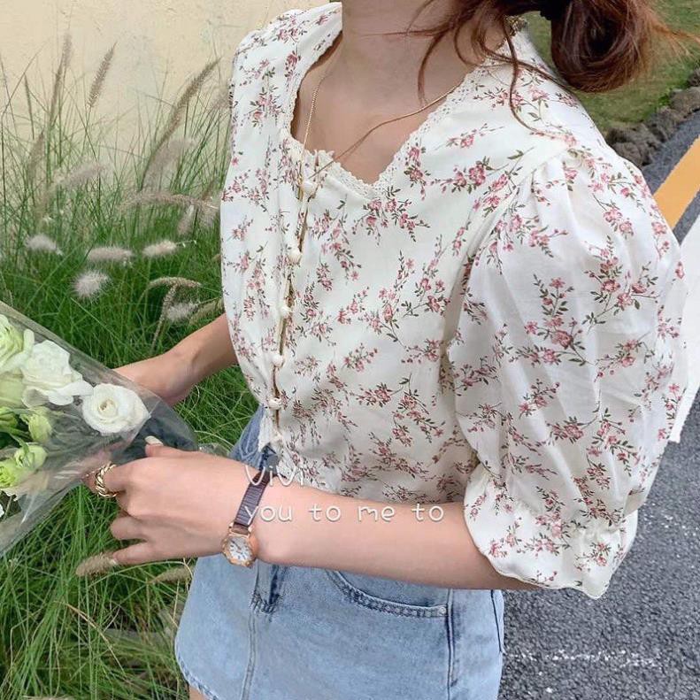 Áo hoa Nhí Vintage Cúc Ngọc , Viền Ren  Hàng Quảng Châu Ulzzang 2021 [ẢNH THẬT]