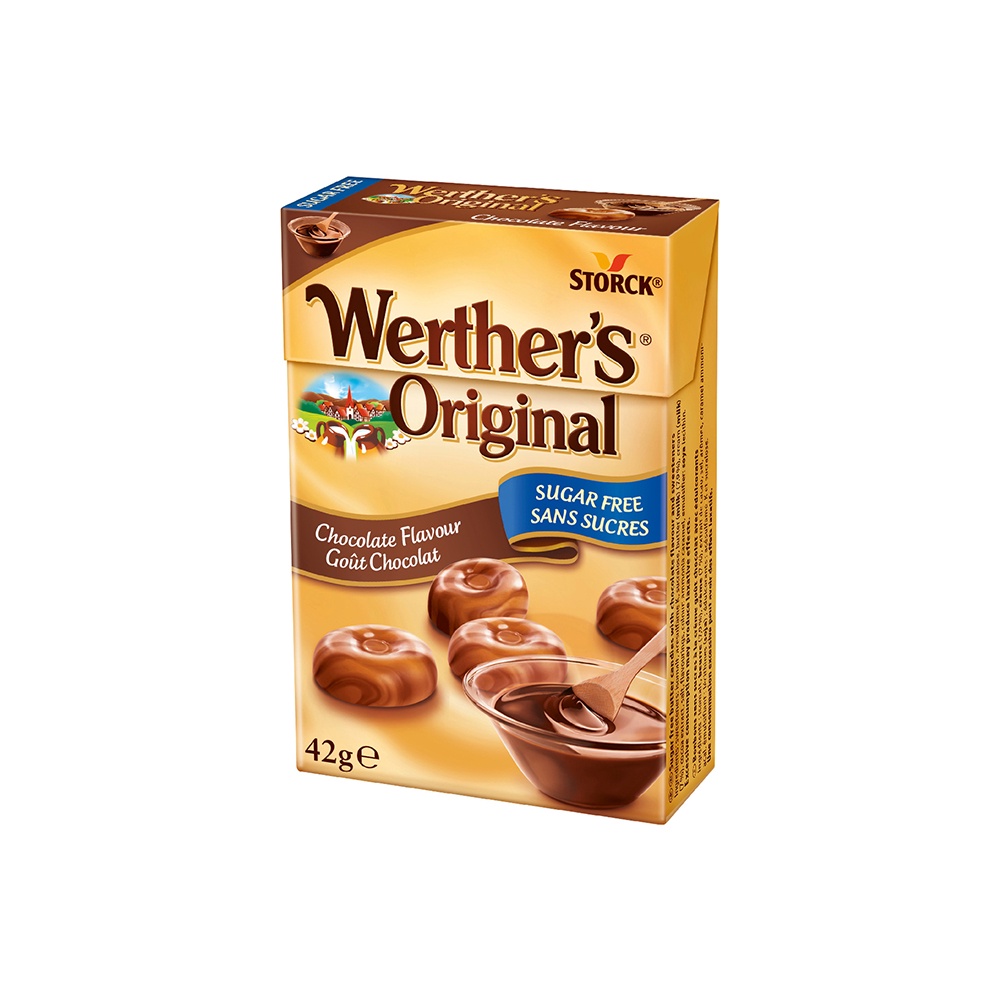 Kẹo Caramen Werther’s Original vị kem/kem socola không đường hộp 42g HSD 12/2024