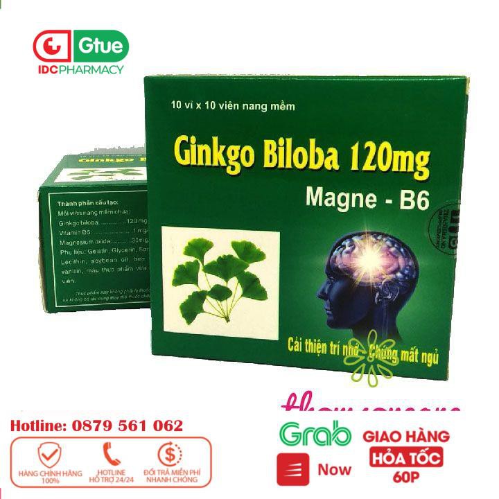 Ginkgo Biloba 120mg - cải thiện trí nhớ, giảm mất ngủ, hoạt huyết dưỡng não, có thêm Magie B6 - Hộp 100 viên._[IDC]