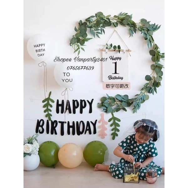 Dây treo vải nỉ Happy Birthday trang trí sinh nhật Hàn Quốc