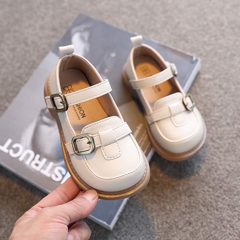 Giày búp bê bé gái kiểu dáng vintage hai khoá đế dẻo chống trơn trượt