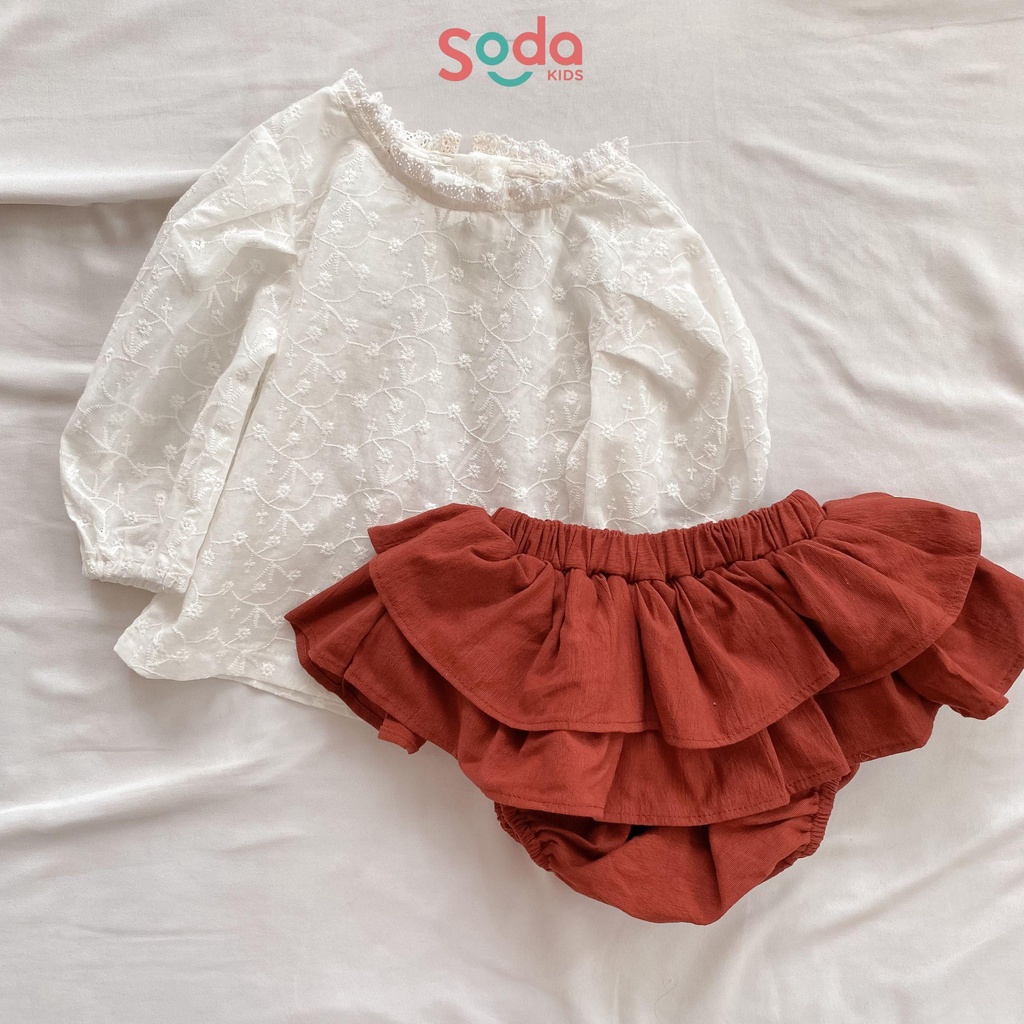 Áo bé gái cổ viền ren SODA KIDS, jasmine shirt chất liệu vải thô thêu mềm mại, mát