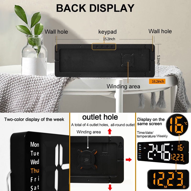 Đồng Hồ Báo Thức Kỹ Thuật Số Treo Tường Có Đèn LED Điều Khiển Từ Xa Tiện Dụng