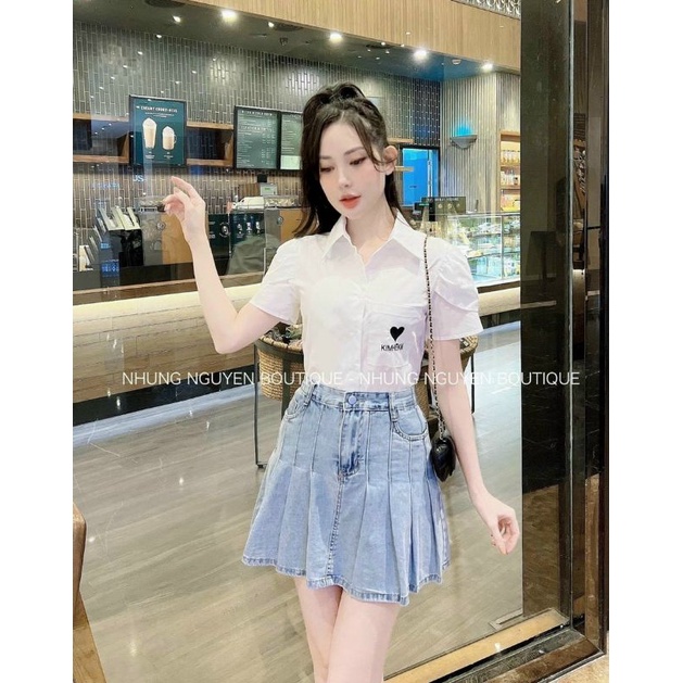 Áo sơ mi thêu trái tim và chữ  A15❤❤