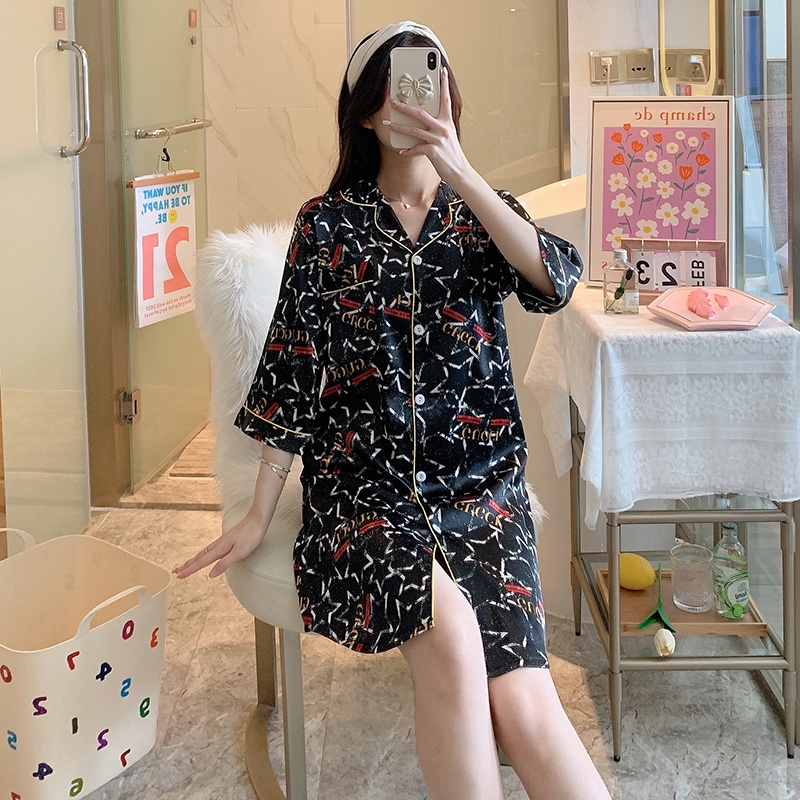 Đồ ngủ Tay Dài Chất Lụa Plus Size M-5Xl Thời Trang Quyến Rũ Cho Nữ