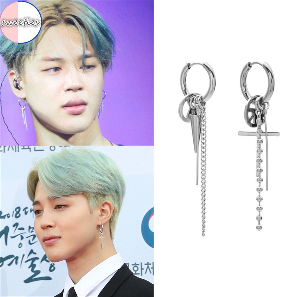 1 Khuyên Tai Kim Loại Tua Rua Phong Cách Bts