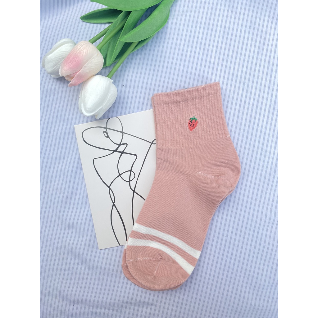 Tất cổ cao Muzini vớ nữ tone hồng in hoạt tiết hoa nhẹ nhàng cực đẹp TN212