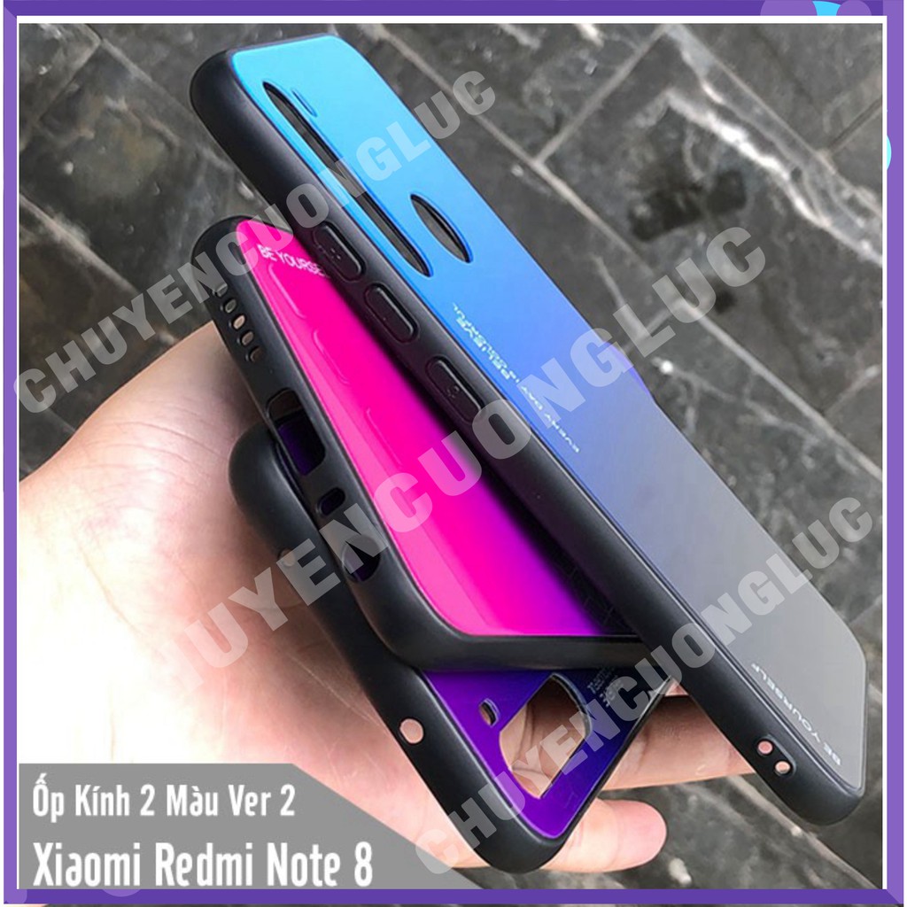 Ốp lưng Xiaomi Redmi Note 8 gương cứng 2 màu Gradient Ver 2 , viền TPU dẻo đen