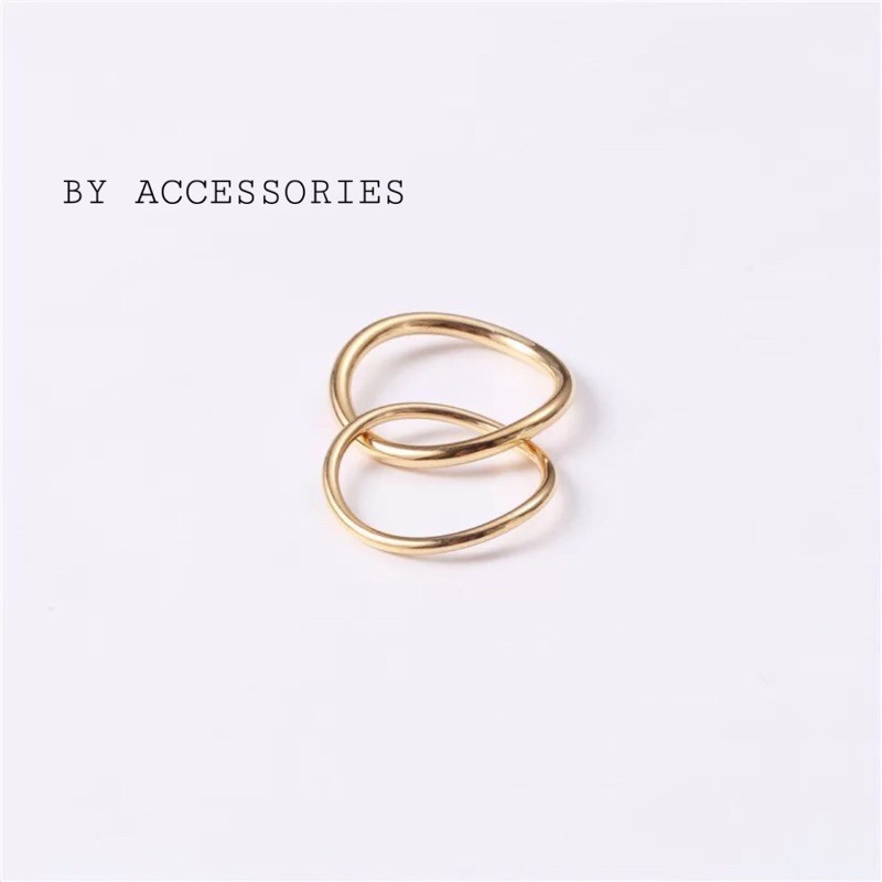Nhẫn titan 2 vòng tròn gợn sóng lồng nhau không gỉ