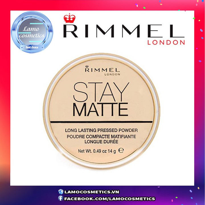 Phấn Phủ RIMMEL Stay Matte Long Lasting Pressed Powder Chính Hãng 100%