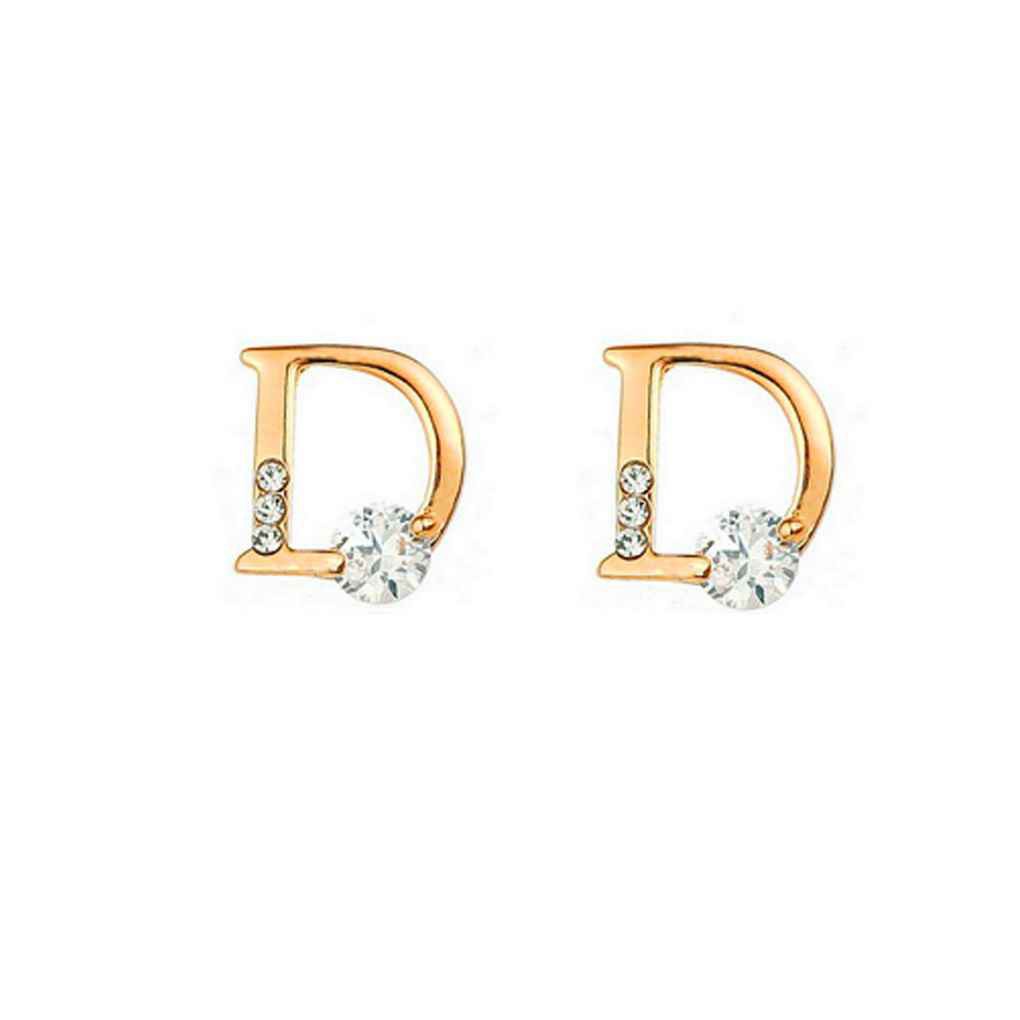 Đôi Khuyên Tai Hình Chữ D Đính Đá Zircon Thời Trang Cao Cấp Cho Nữ