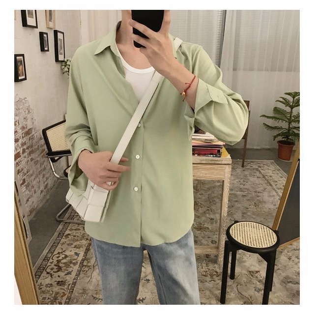 Áo Sơ Mi Tay Dài Chất Liệu Lụa Mỏng Thời Trang Mùa Hè Phong Cách Hàn Quốc Cho Nam