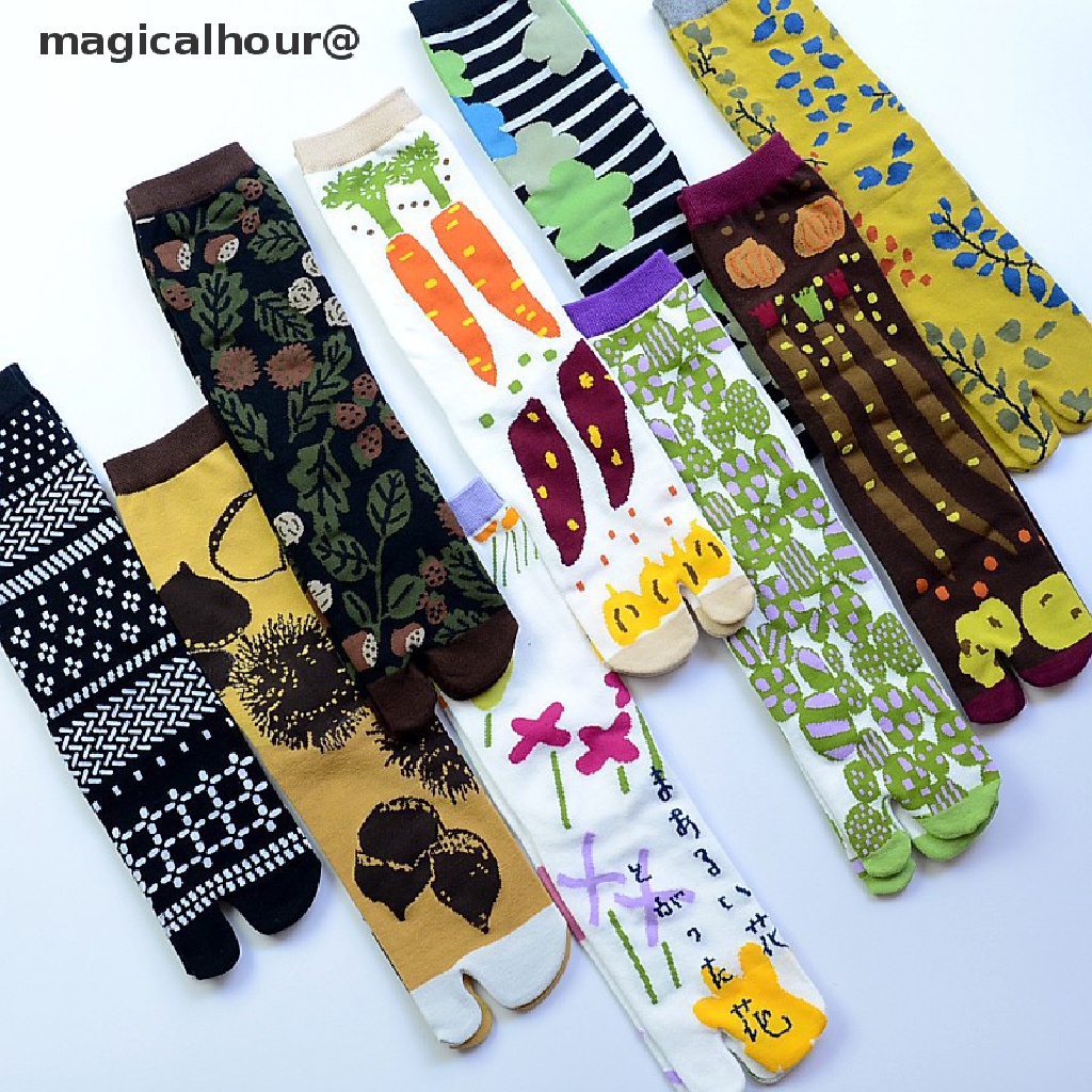 Magicalhour Japanese Multicolor Jacquard Split Toe Socks Flowers Art Middle Tube Tabi Sock new