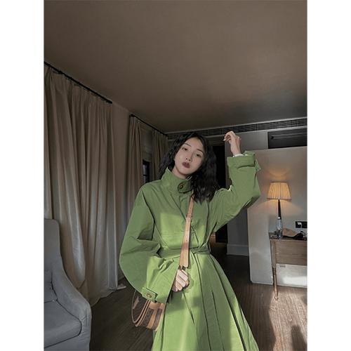 Áo Khoác Dài Đến Giữa Bắp Chân Dáng Rộng Màu Xanh Lá Bơ Thời Trang Mùa Thu Mới Cho Nữ [d