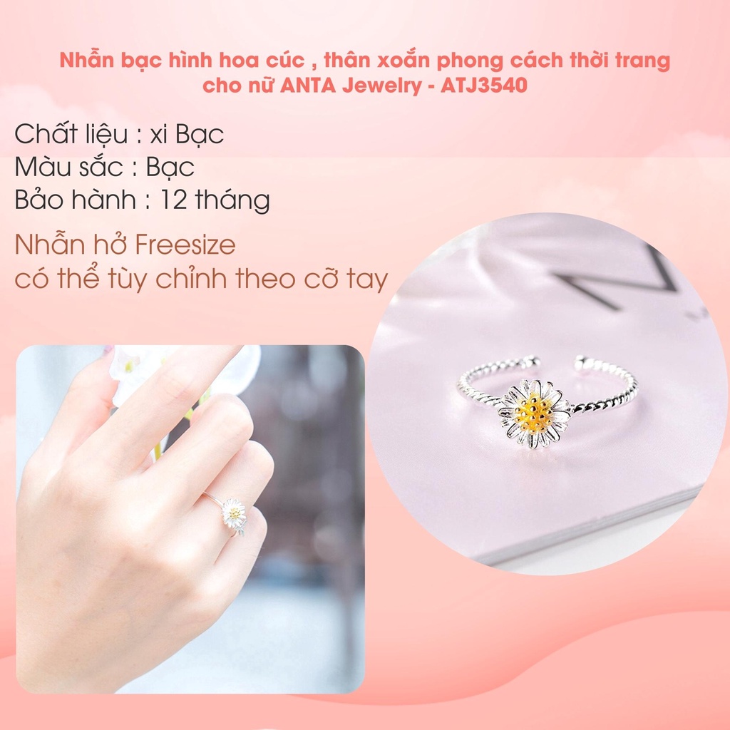 Nhẫn bạc hình hoa cúc , thân xoắn phong cách thời trang cho nữ ANTA Jewelry - ATJ3540