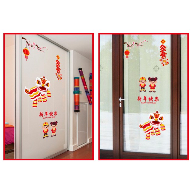 Decal trang trí Tết - Múa Lân Sư Rồng đón xuân