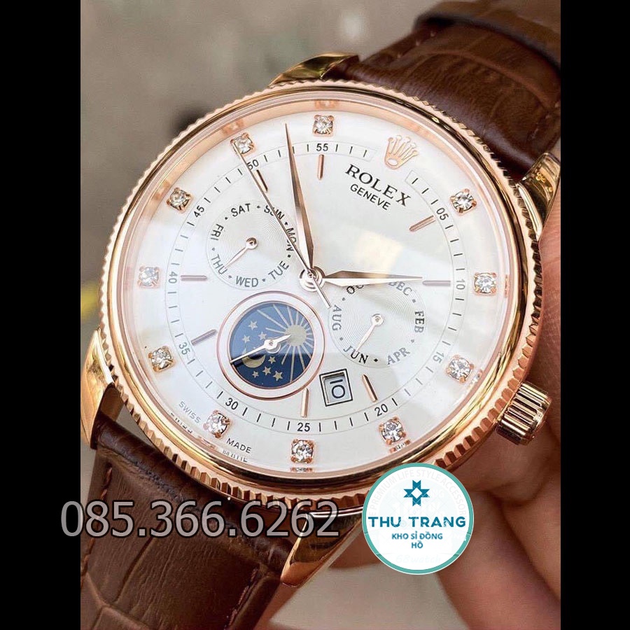 Đồng hồ nam Rolex Cơ Automatic máy nhật mẫu 6 kim trắng viền vàng size 40-41mm