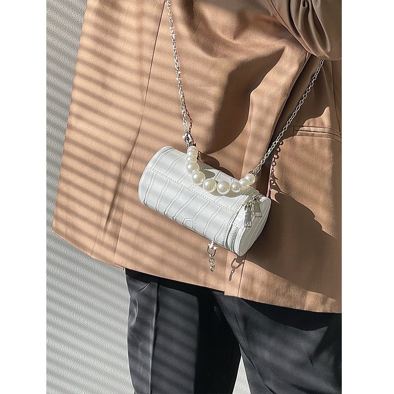 Túi đeo chéo da cá sấu đính ngọc trai phong cách Nhật Hàn thời trang cho nữ 2021