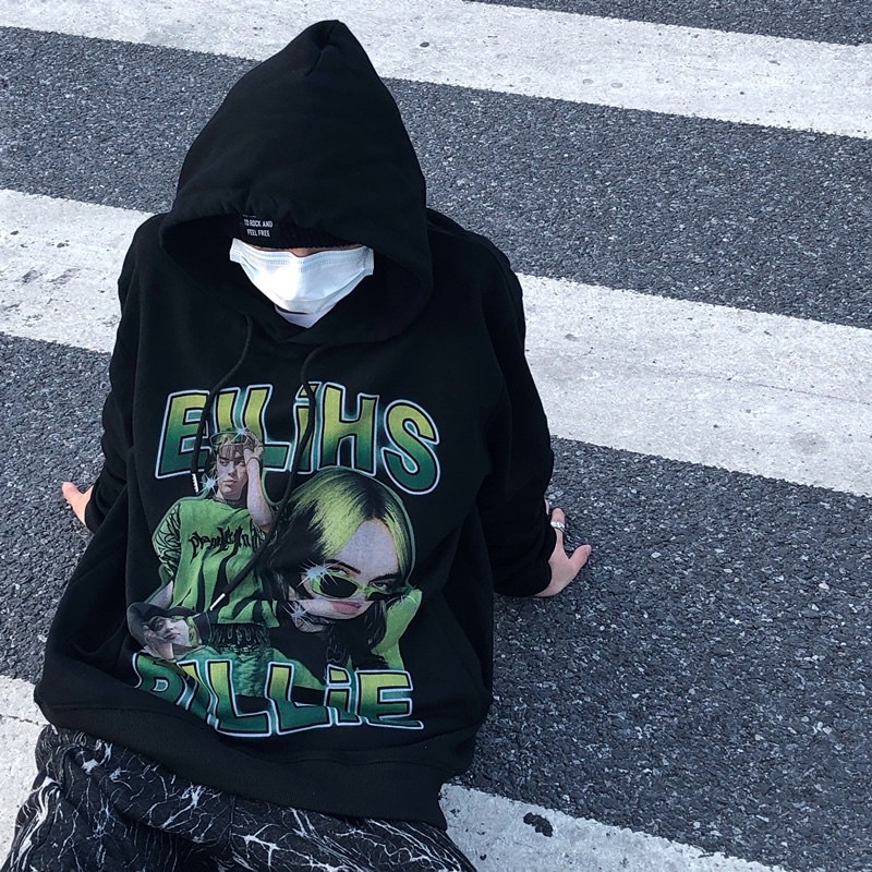 Áo hoodie BILLIE EILISH chất liệu nỉ bông dày dặn hình in cá tính phủi bụi