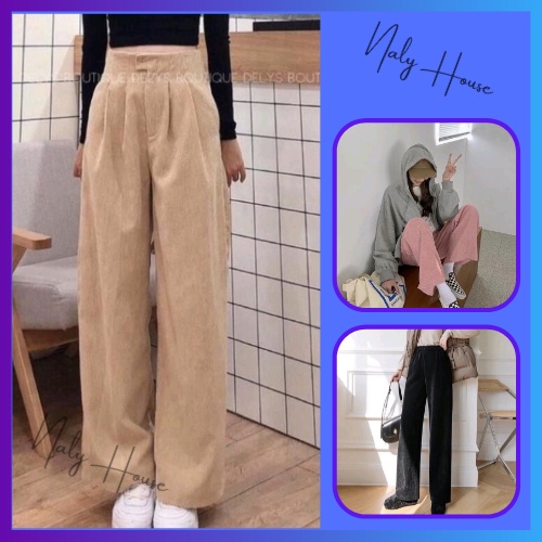 Quần Suông Nhung Ống Rộng Culottes Cạp Chun Hack Dáng Phong Cách Uzlang Hàn Siêu Xinh Loại 1