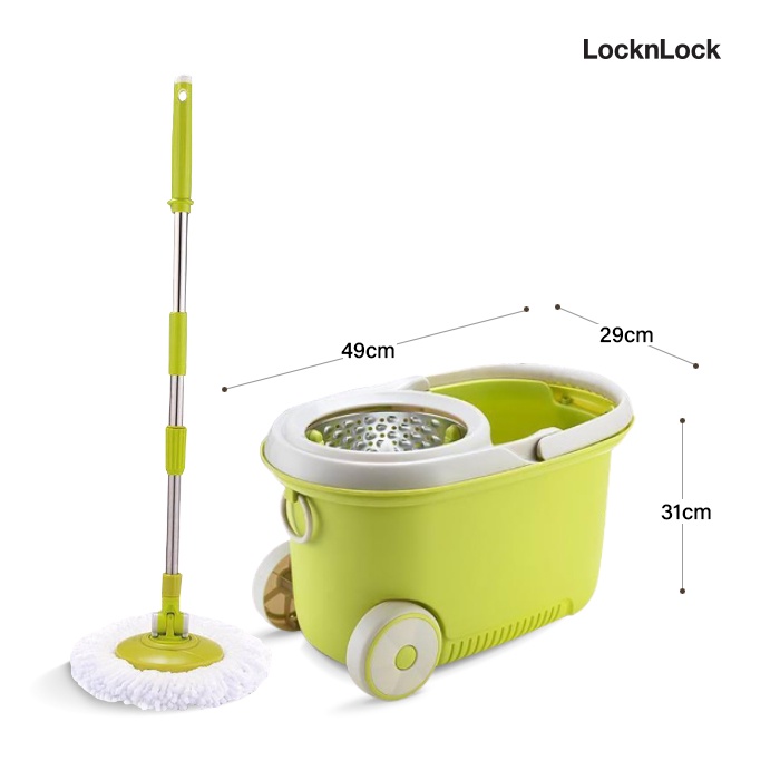 Lock&amp;Lock- Bộ cây lau nhà xoay tay 360 độ Lock&amp;Lock MOP-L003 có bánh xe, màu xanh lá , hàng chính hãng