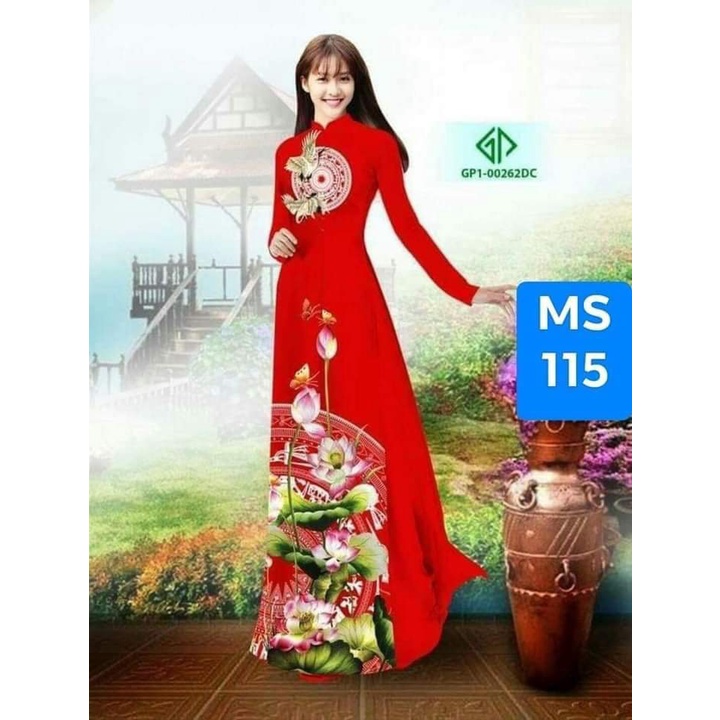Áo dài lụa Nhật in họa tiết sen