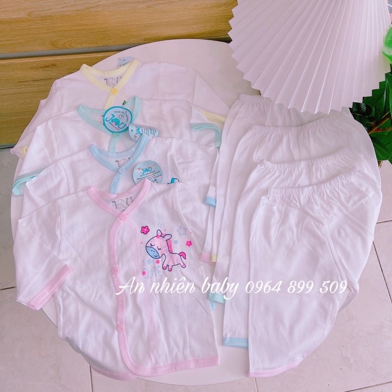 Bộ tay dài jou trắng in hình cho bé 3-9kg-Vải cotton 100%