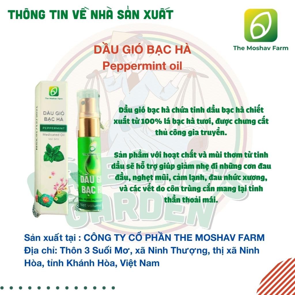 Dầu Gió Bạc Hà Nguyên Chất The Moshav Farm Mát Dịu Thông Mũi Xông Phòng Chai Xịt 5ml