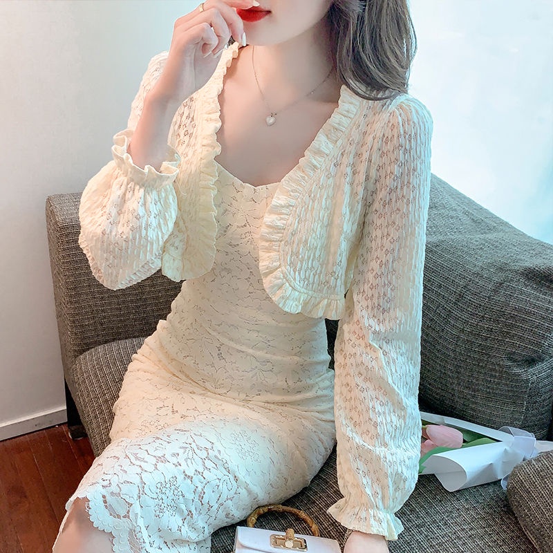 Áo Khoác Cardigan Chiffon Phối Ren Mỏng Nhẹ Tay Dài Chống Nắng Thời Trang Mùa Hè Cho Nữ
