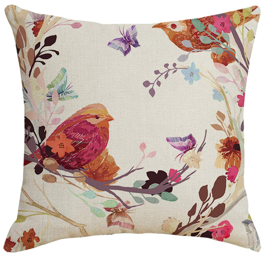 Cotton linen Bird Flowers pillowcase40x40,45x45.50x50.60x60.sofa cushion cover.Home decor pillow cover.